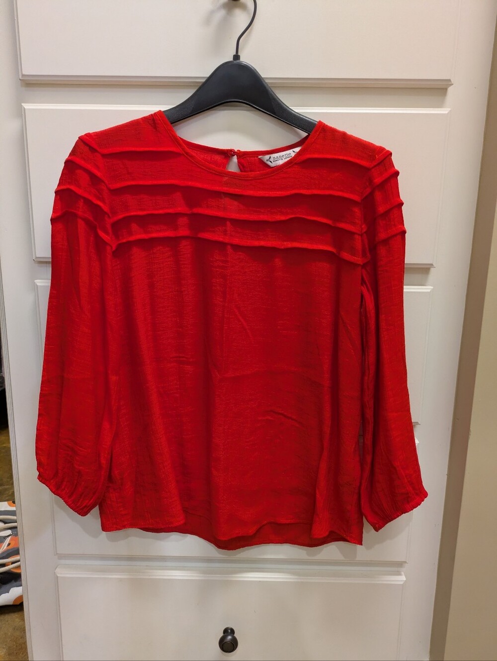 Nanette Lepote Women's Orange Layered Yoke 3/4 Sleeve Blouse, Size XS